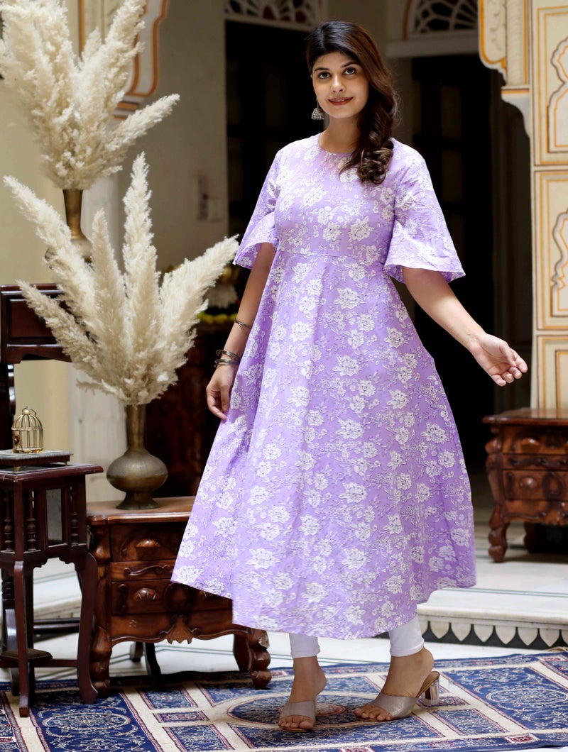 Miravan Floral Printed Lavender Anarkali Kurta for Women - Image 1